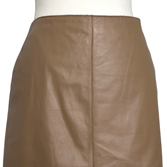 KENNETH COLE Vintage Pencil Skirt Genuine Leather Lined Pockets Camel Tan Size 8 - Picture 3 of 7